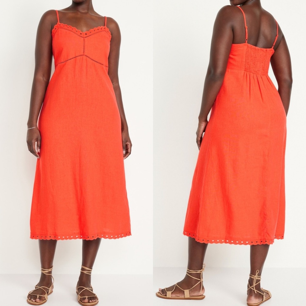 Old Navy Linen Blend Cami Midi Dress‎ Orange Womens Sz 3X NEW From 2023 NWT Boho
